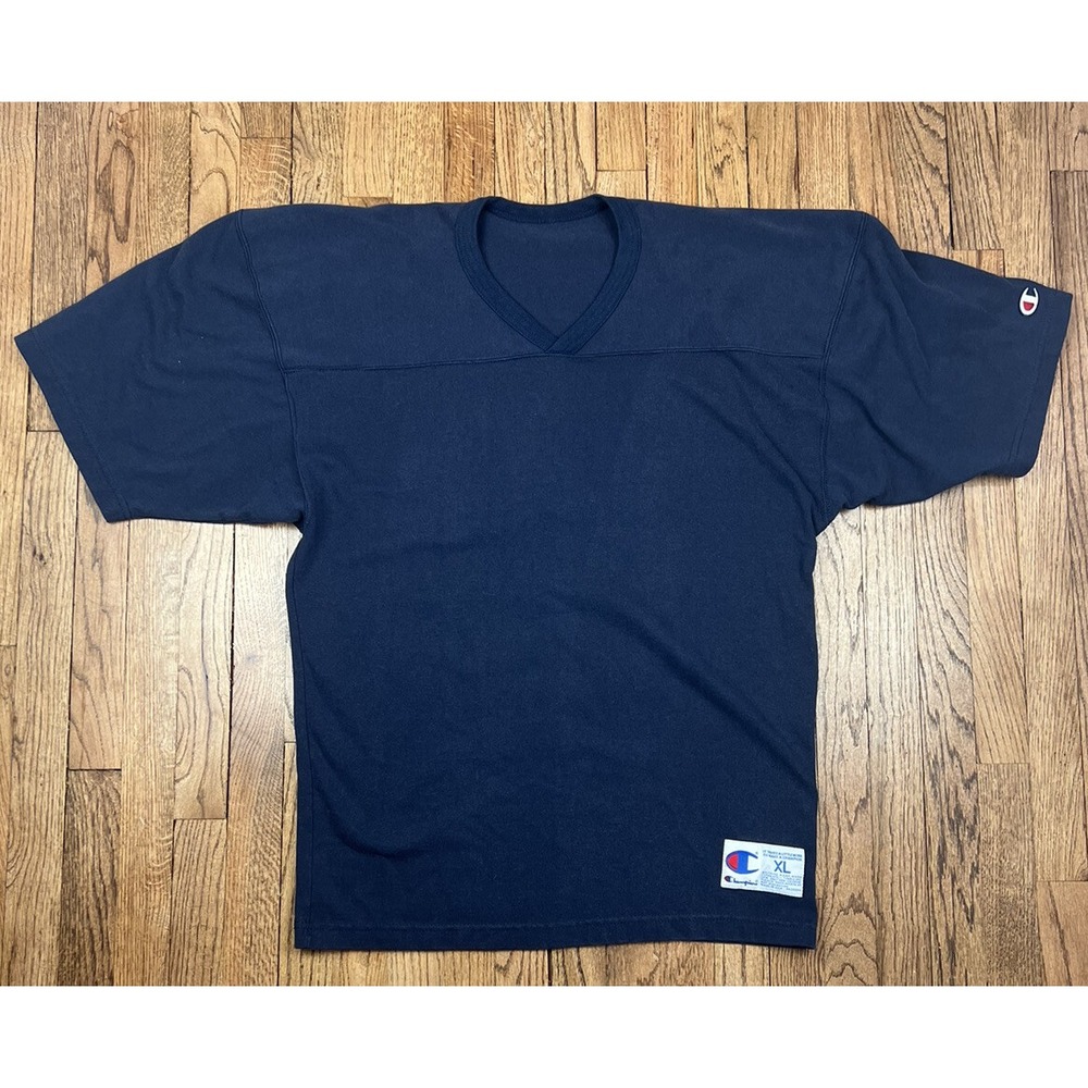 Vintage Champion USA Made V-Neck Sweater Sweatshirt Navy Blue Men's Sz XL